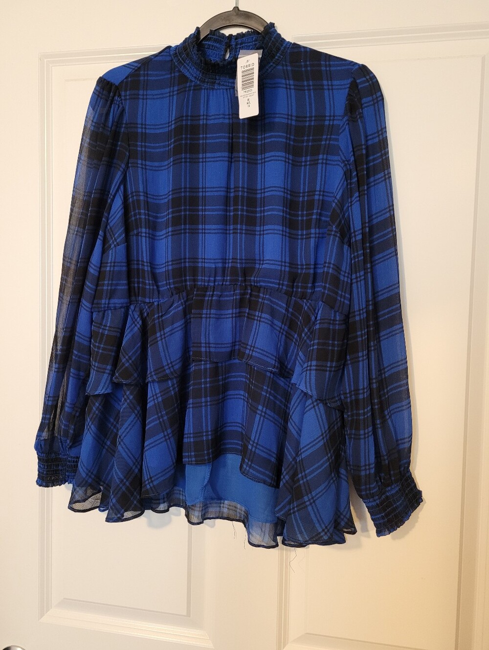 torrid Blue and Black Plaid Rufffled Top Blouse.   M/L  NWT! - Picture 9 of 12